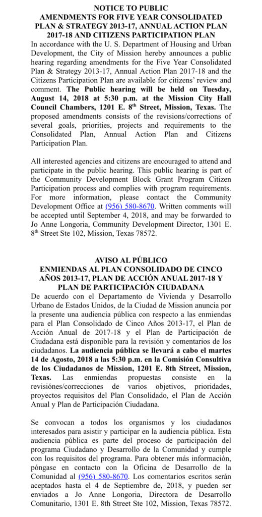 Our Community Development Block Grant Program has posted the following
