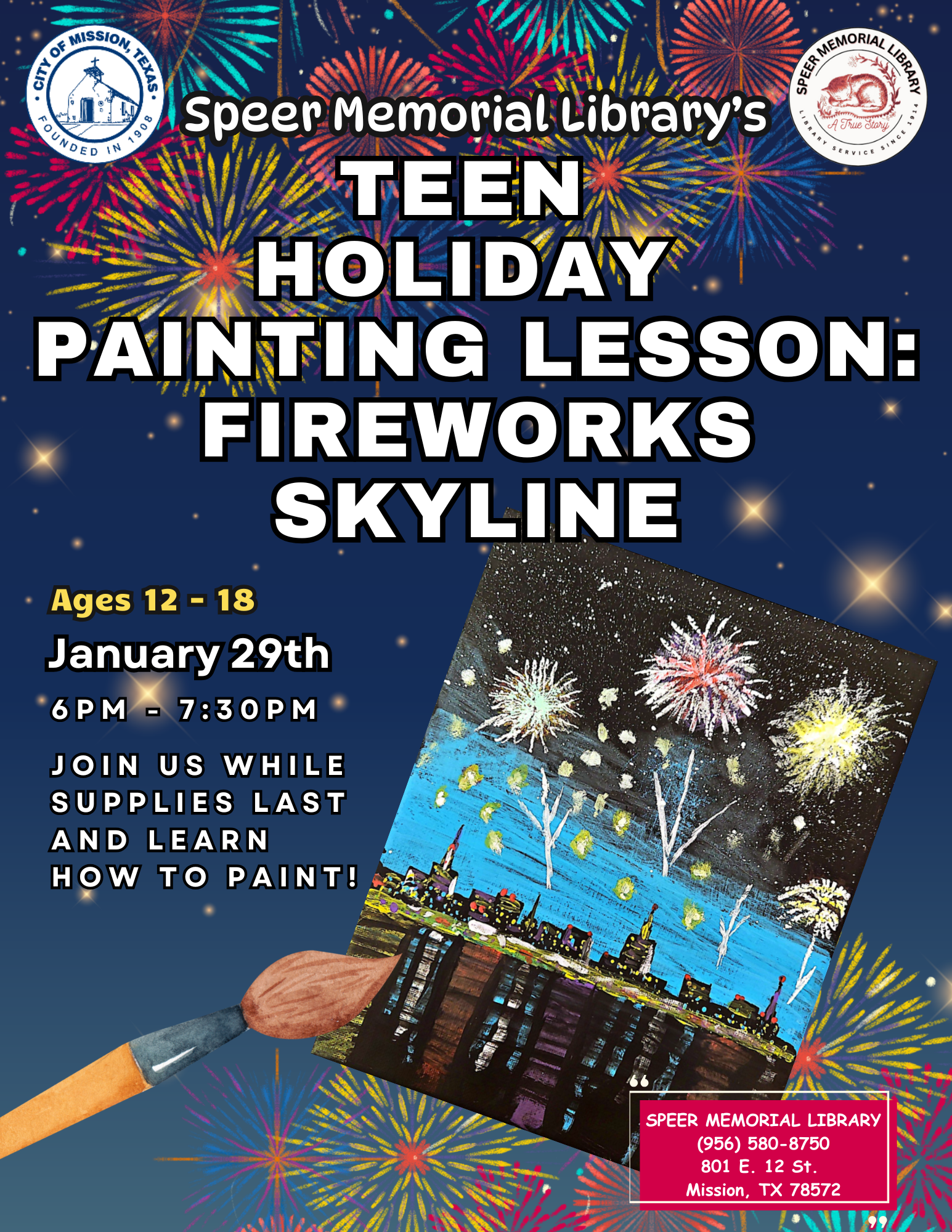 Teen Holiday Painting Lesson: Fireworks Skyline | City of Mission